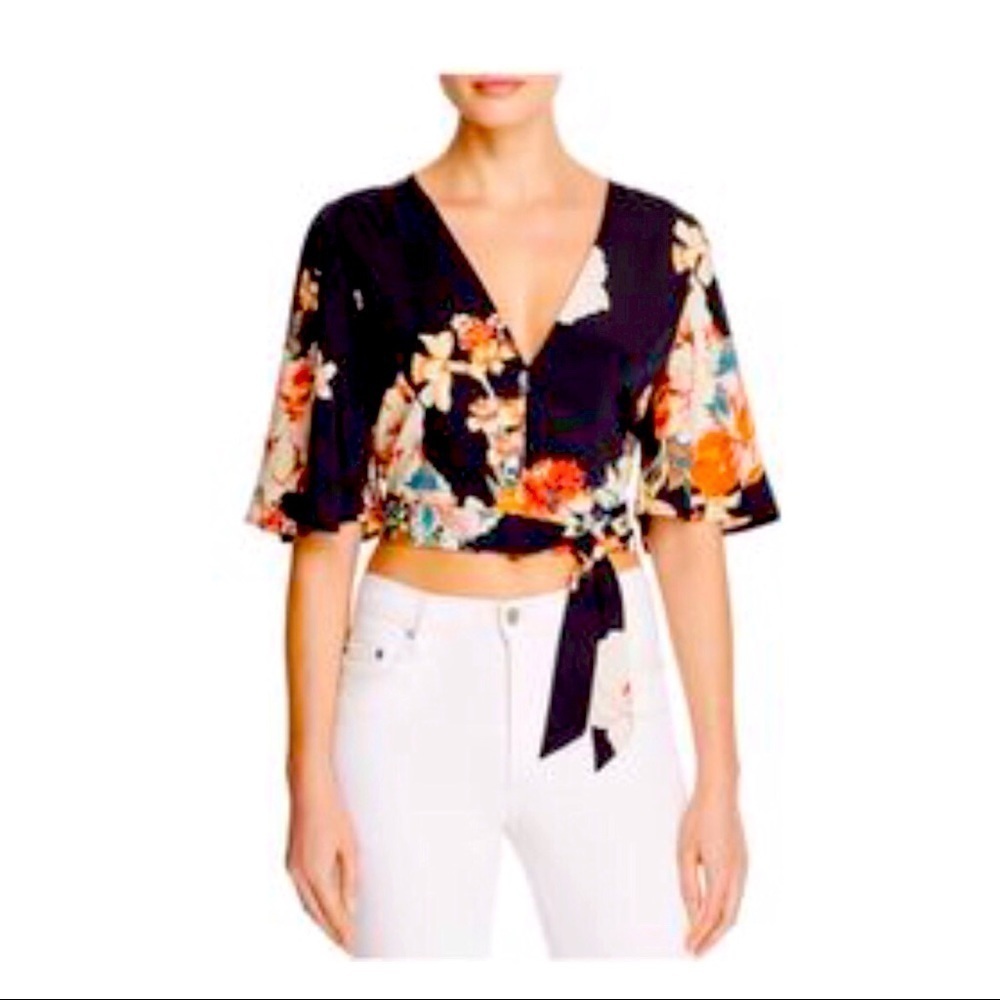 Band of Gypsies Black & Coral Tie Crop Top